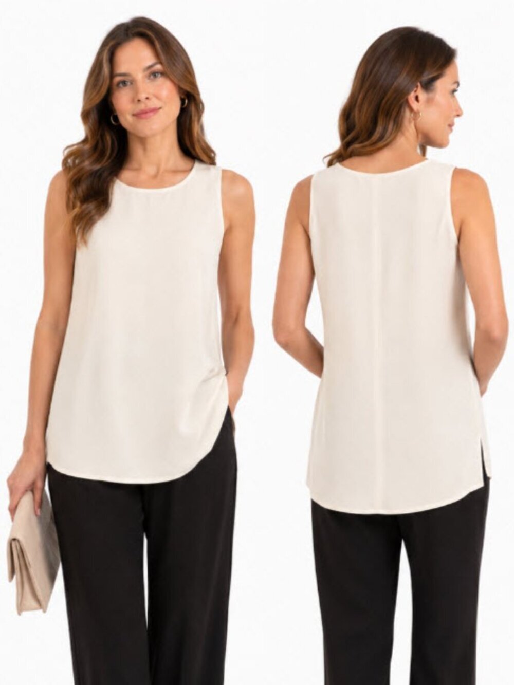 Eileen Fisher Silk Georgette Crepe Tank Cami Off White Minimalist XS